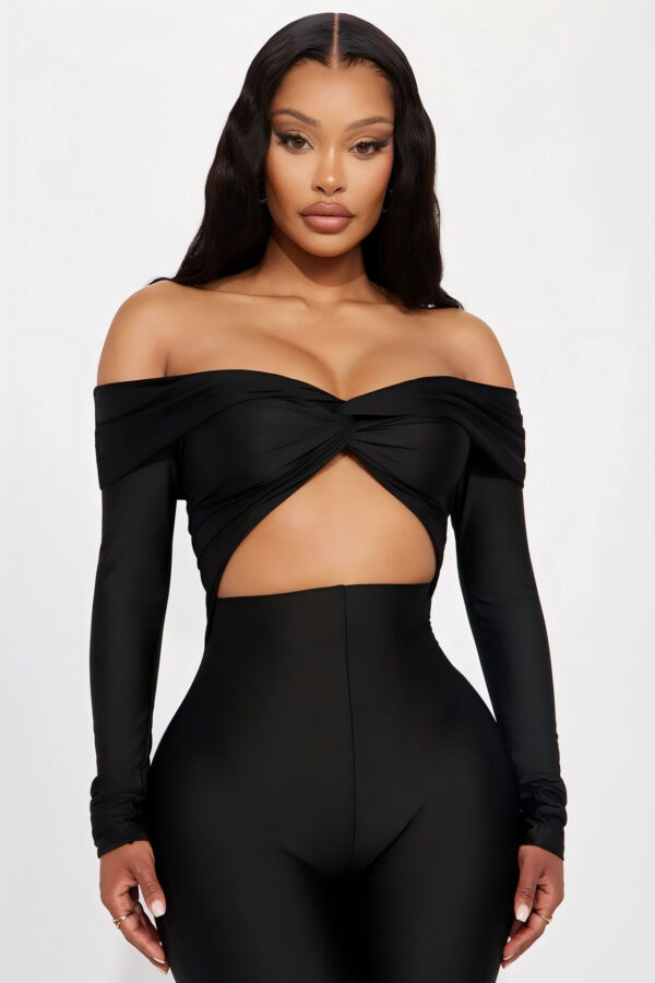 Women's V-neck Long Sleeve Top High Waist Jumpsuit - Image 3