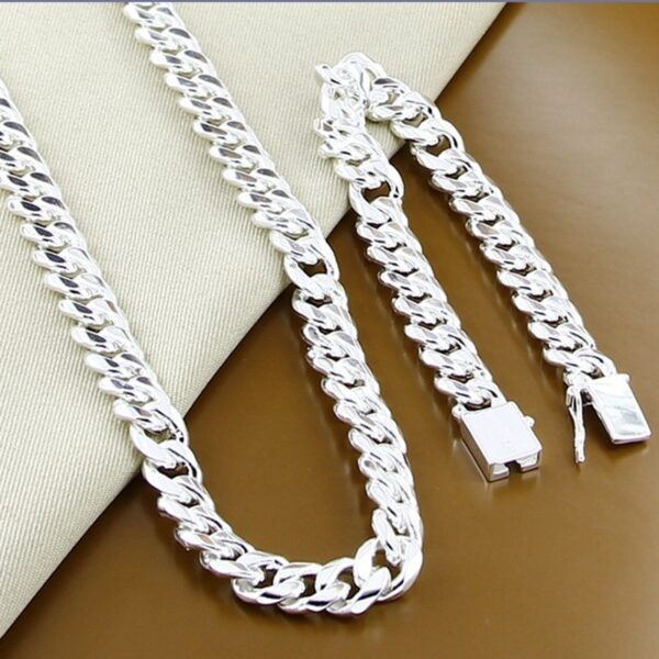 Electroplating 925 Silver 10MM Square Buckle Necklace Bracelet Set - Image 3