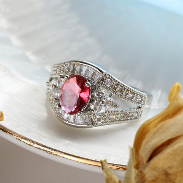 Copper Inlaid Rose Zircon Ring Men And Women - Image 2