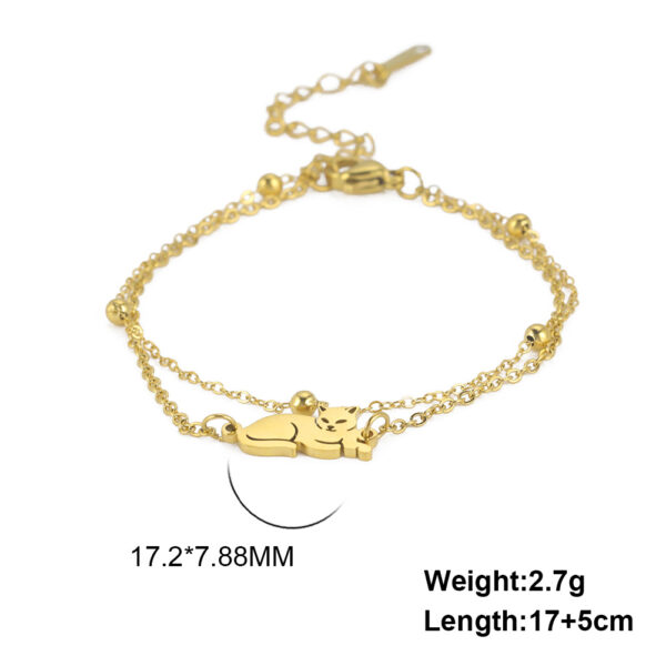 Cute Double Hole Lying Kitten Pendant Titanium Steel Bracelet - Image 5