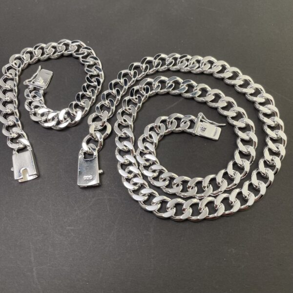 Electroplating 925 Silver 10MM Square Buckle Necklace Bracelet Set - Image 2