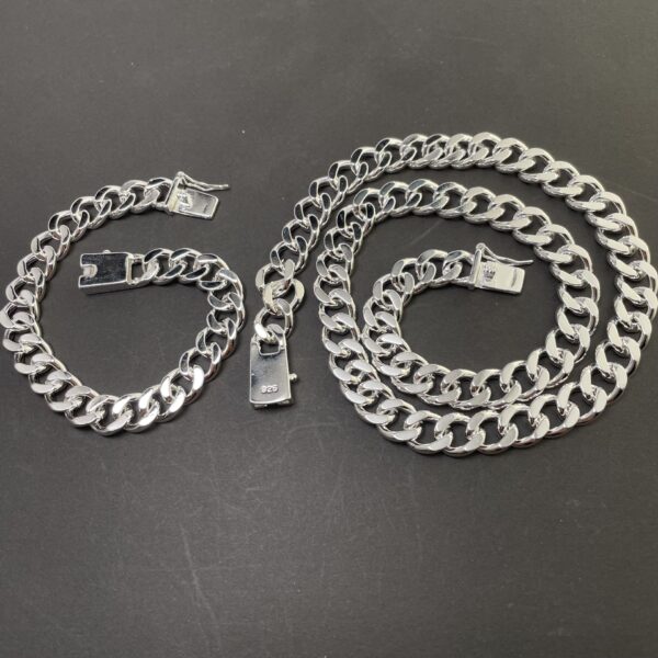 Electroplating 925 Silver 10MM Square Buckle Necklace Bracelet Set - Image 4
