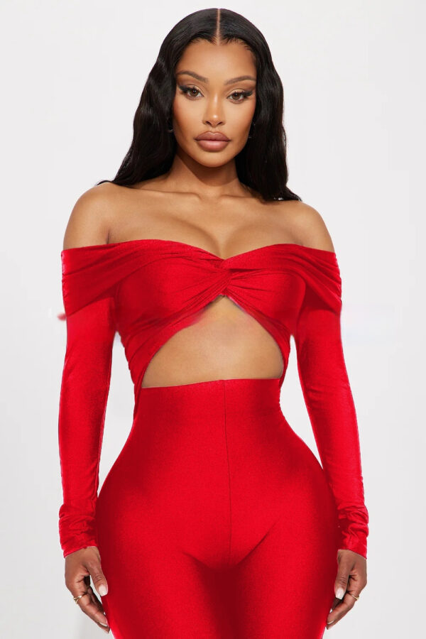 Women's V-neck Long Sleeve Top High Waist Jumpsuit - Image 5