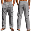 Men's Workwear Multi-pocket Straight Linen Pants Linen Four Seasons Thin Breathable Cargo Pants, Multi-pocket Loose Casual Trendy Wide-leg Pants - Image 4