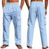Men's Workwear Multi-pocket Straight Linen Pants Linen Four Seasons Thin Breathable Cargo Pants, Multi-pocket Loose Casual Trendy Wide-leg Pants - Image 9