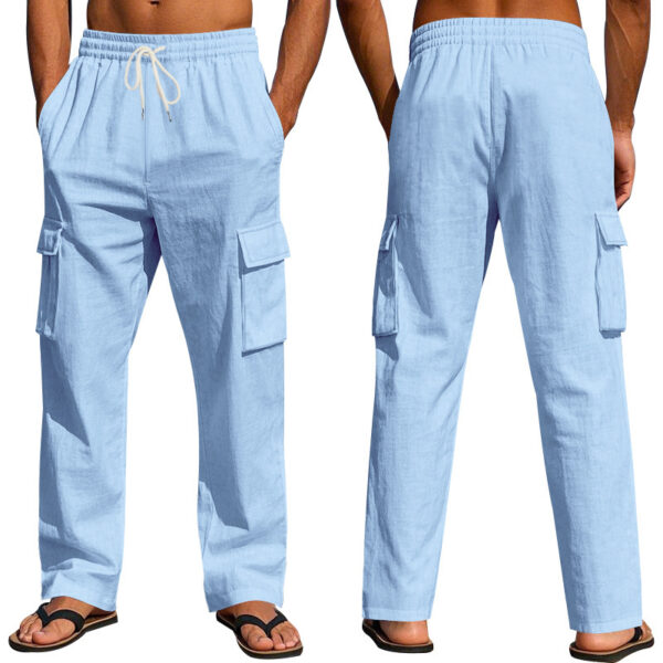 Men's Workwear Multi-pocket Straight Linen Pants Linen Four Seasons Thin Breathable Cargo Pants, Multi-pocket Loose Casual Trendy Wide-leg Pants - Image 9